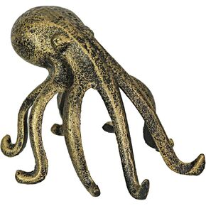 Exquisite Antique Gold Finish Cast Iron Octopus Book End/Phone Holder Stand - Decorative Bookend, Nautical Delight, and Desk Organizer - 6.25 Inches Long