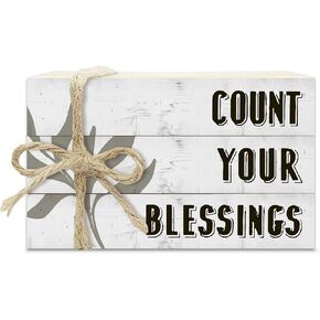 Christian Decorative Book Stack for Farmhouse, Tiered Tray Decor Housewarming Gifts, Religious Stacked Books Set, Count Your Blessing Wooden Book Decor for Home Office Living Room Table Shelf -26