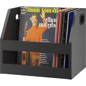 YMYNY Record Storage Holder, Vinyl Album Box Crate with Handle, Book Shelf Desktop Organizer Trapezoidal LP Record for Folders, Books, Photo Albums, Rustic Brown, 14.96 * 11.42 * 11.42" UHCD001H