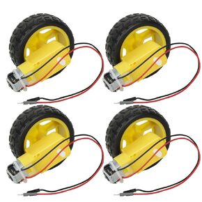 4 Sets TT Motor with Leads, DC 3-6V Gearbox Motor Dual Shaft 200RPM Ratio 1:48 Motor with Tire Wheel Kit for Arduino DIY Smart Car Robot