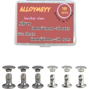 ALLOYMSYY 50 Sets of 8mm x 8mm Leather Rivets Double Cap Rivets Clothing Fabrics Leather Rivets Craft Rivets Tools for Repairing Decorative Clothing Shoes,Pet Collar, Bags, Belts (Silver)
