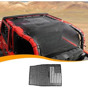 Hoolcar Mesh Sun Shade for Jeep JL, Blocks UV, Wind, Noise, Bikini Top Cover Compatible with Jeep Wrangler JLU 2018-2024, 4 Doors, Black, Full Length