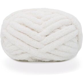 Chunky Knit Chenille Yarn for Hand Knitting Blankets, Super Soft Big Jumbo Blanket Yarn, Cream White