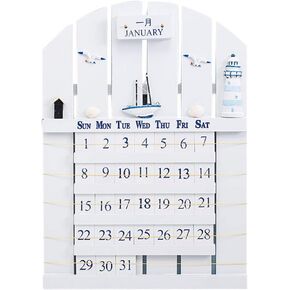 ARTIBETTER Perpetual Calendar Retro Mediterranean Wood Calendar Removable Blocks Perpetual Wall Calendar Home Decor