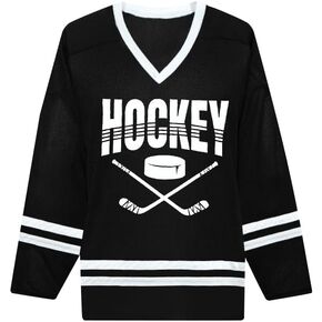 LUKYCILD Hockey Jersey Oversized Practice Jerseys Ice Hockey Graphic Shirt V Neck Long Sleeve Gift Tops