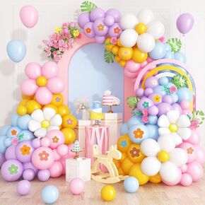 Hot Pink Balloons Arch Kit,Pink White Daisy Flower Garland with Metallic Red Balloons for Birthday Party Baby Shower Baptism Bridal Engagement Wedding Decorations
