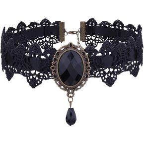 GRAEEN القوطية الأسود الدانتيل المختنق القلائد المحكمة الملكية مصاص دماء المختنقون مع حجر الراين قلادة هالوين الدانتيل الترقوة قلادة مجوهرات للنساء in Kuwait