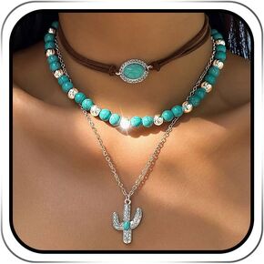 Jovono Boho Choker Necklace Silver Cowgirls Boot Pendant Necklaces Turquoise Western Necklace Chain for Women