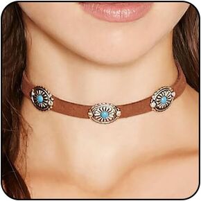 Boho Necklaces for Women Western Jewelry for Women Country Cowgirl Necklace Turquoise Western Choker Necklace Vintage Leather Cowboy Hat Necklace Bohemian Cowgirl Jewelry Western Accessories