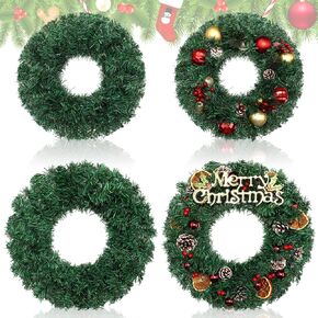 Hotop 4 Pcs Artificial Christmas Wreath for Front Door Christmas Green Farmhouse Wreath DIY Faux Plain Wreaths for Decorating Window Room Christmas Party Decor(12 Inches, 14 Inches)