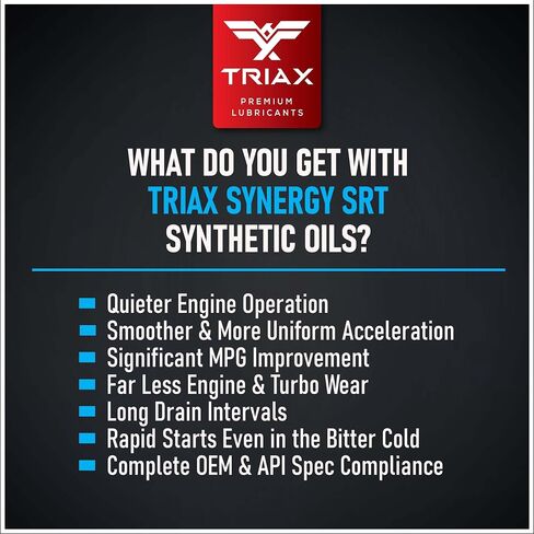 TRIAX Synergy SRT 0W-20 - زيت محرك اصطناعي بالكامل ومعدل الاحتكاك - 20 ألف ميل، مرخص من API SP، حماية 3x من التآكل - احتكاك نانو بورون ومولي معدل (إبريق سعة 5 لتر) in Saudi Arabia