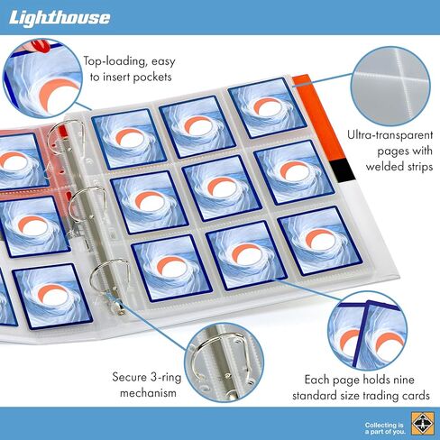 LIGHTHOUSE- Trading Card Album PRO with Display Window - Hardcover 3-Ring Binder with 30 Crystal Clear 3x3 Sheets for Trading Cards - GAMING in Kuwait