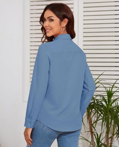 Women's Button Down Blouse Long Sleeve Dress Shirts for Work Office Business Casual Chiffon Tops in Saudi Arabia