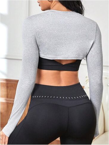 SweatyRocks Women's Ultrashort Cutout Workout Crop Top Exercise Long Sleeve Tee Shirt in Saudi Arabia