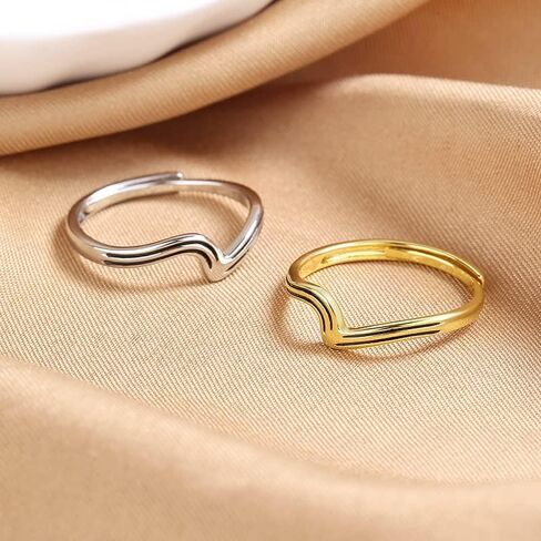 SUKKCCNO Minimalism 14K Gold Plated Sterling Silver V Shaped Chevron Band Stackable Thumb Rings Statement Promise Engagement Wedding Eternity Ring Jewelry Gift for Women in Kuwait