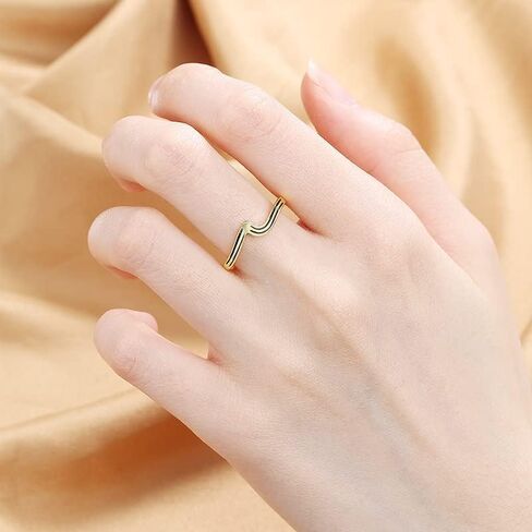 SUKKCCNO Minimalism 14K Gold Plated Sterling Silver V Shaped Chevron Band Stackable Thumb Rings Statement Promise Engagement Wedding Eternity Ring Jewelry Gift for Women in Kuwait