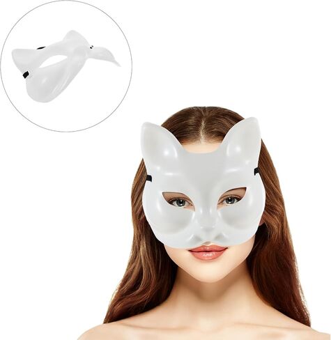 TENDYCOCO 6 قطعة قناع القط لتقوم بها بنفسك قناع فارغ قابل للطلاء قناع الثعلب قناع غير مكتمل من البلاستيك الأبيض قناع الحرف اليدوية حفلة تنكرية للهالوين in Saudi Arabia