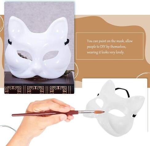 TENDYCOCO 6 قطعة قناع القط لتقوم بها بنفسك قناع فارغ قابل للطلاء قناع الثعلب قناع غير مكتمل من البلاستيك الأبيض قناع الحرف اليدوية حفلة تنكرية للهالوين in Saudi Arabia