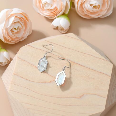 Earrings for Women 925 Sterling Silver Hexagon Gemstone Drop Dangle Earrings Fine Jewelry Anniversary Birthday Christmas Gifts for Women Her in Saudi Arabia