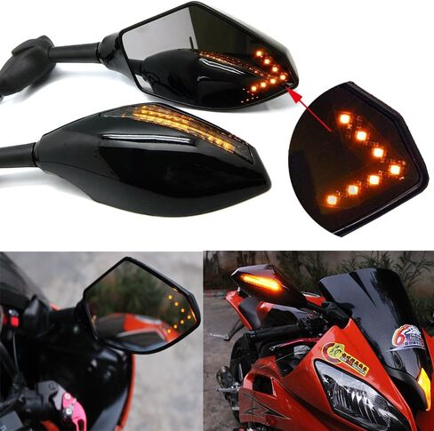 Motorcycle LED Turn Signal Rear View Mirrors with Arrow For Honda Suzuki Racing Bike Sport Bike in Kuwait