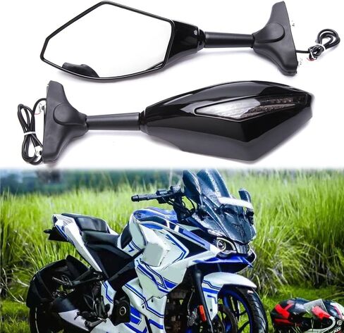 Motorcycle LED Turn Signal Rear View Mirrors with Arrow For Honda Suzuki Racing Bike Sport Bike in Kuwait