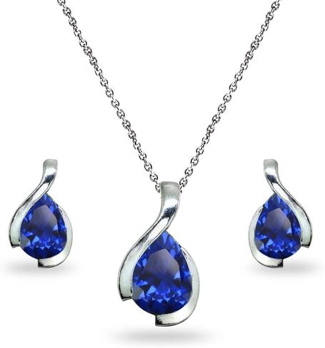 Jewelry Sets for Women, Necklace and Earring Sets for Women, Birthstone Jewelry, Genuine or Synthetic Gems, Pear Cut Teardrop Necklace and Earrings Set, Pendant Necklace, Stud Earrings, Silver Jewelry in Saudi Arabia