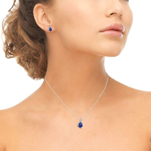 Jewelry Sets for Women, Necklace and Earring Sets for Women, Birthstone Jewelry, Genuine or Synthetic Gems, Pear Cut Teardrop Necklace and Earrings Set, Pendant Necklace, Stud Earrings, Silver Jewelry in Saudi Arabia