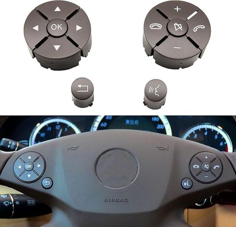 Car Steering Wheel Button Cover Replacement Voice Audio Control for Mercedes Benz C E S Class W204 W212 W221 GLK X204 (1pack Black-Right) in Saudi Arabia