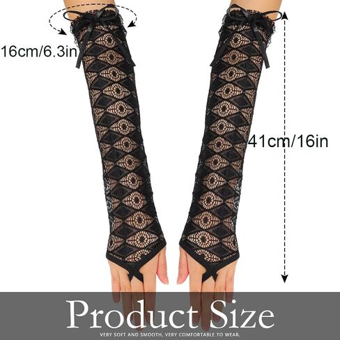 Black Long Gloves Lace Fingerless Gloves Mesh Opera Tea Party Gloves Rave Accessories for Women and Girls in Kuwait