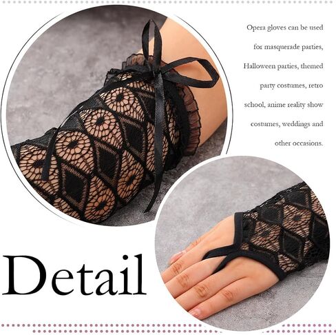 Black Long Gloves Lace Fingerless Gloves Mesh Opera Tea Party Gloves Rave Accessories for Women and Girls in Kuwait