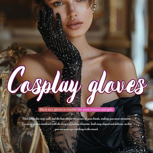 Black Long Gloves Lace Fingerless Gloves Mesh Opera Tea Party Gloves Rave Accessories for Women and Girls in Kuwait