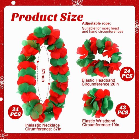 Tlswshsy 24 Pcs Christmas Hawaiian Leis, Red and Green Hawaiian Flower Necklace, Tropical Hawaiian Luau Leis for Christmas Cosplay Beach Wedding Carnival Themed Party Decorations and Supplies in Kuwait