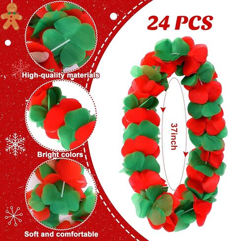 Tlswshsy 24 Pcs Christmas Hawaiian Leis, Red and Green Hawaiian Flower Necklace, Tropical Hawaiian Luau Leis for Christmas Cosplay Beach Wedding Carnival Themed Party Decorations and Supplies in Kuwait