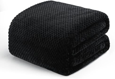 Exclusivo Mezcla Fleece Throw Blanket Extra Large, Super Soft and Warm Blankets for Couch, Sofa and Bed Waffle Textured, Cozy, Fuzzy and Lightweight (Black, 50x70 inches) in Kuwait