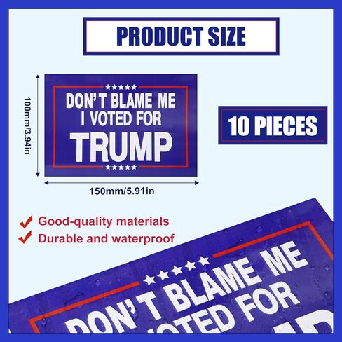 10 قطع من ملصقات ترامب ذاتية اللصق، مقاس 5.91 × 3.94 بوصة، لقد قمت بالتصويت لملصقات ترامب المقاومة للماء، ملصقات الحملة الرئاسية للسيارات والشاحنات (أزرق داكن) in Kuwait