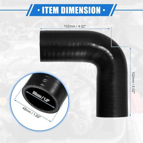 90 Degree Elbow Coupler Silicone Hose, 38mm 1.5" ID 102mm Length Intercooler Tube Universal for Car Engine Durable Silicone Black for Turbo Intake in Saudi Arabia