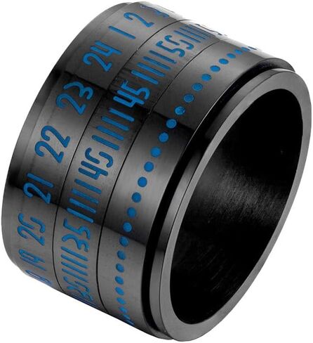 Men's Stainless Steel 14MM Width Lucky Arabic Numbers Turner Ring Anxiety Worry Fidget Band in Kuwait