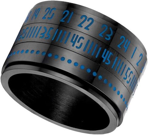 Men's Stainless Steel 14MM Width Lucky Arabic Numbers Turner Ring Anxiety Worry Fidget Band in Kuwait