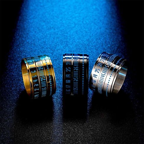 Men's Stainless Steel 14MM Width Lucky Arabic Numbers Turner Ring Anxiety Worry Fidget Band in Kuwait