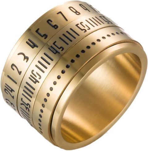 Men's Stainless Steel 14MM Width Lucky Arabic Numbers Turner Ring Anxiety Worry Fidget Band in Kuwait