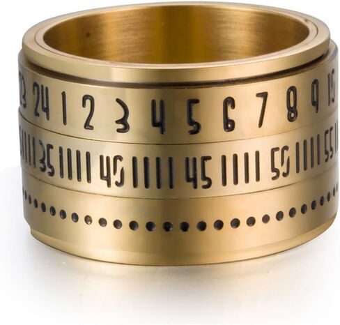 Men's Stainless Steel 14MM Width Lucky Arabic Numbers Turner Ring Anxiety Worry Fidget Band in Kuwait