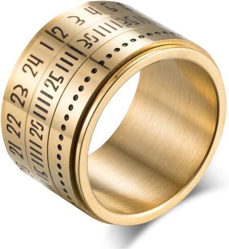 Men's Stainless Steel 14MM Width Lucky Arabic Numbers Turner Ring Anxiety Worry Fidget Band in Kuwait