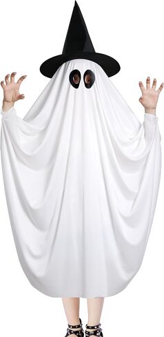 Halloween Ghost Costume for Kids Adult- White Ghost Cloak Costume with Witch Hat- Ghost Fancy Dress Cosplay in Saudi Arabia
