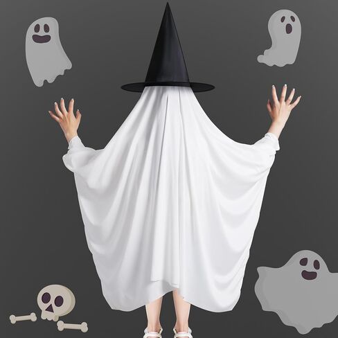 Halloween Ghost Costume for Kids Adult- White Ghost Cloak Costume with Witch Hat- Ghost Fancy Dress Cosplay in Saudi Arabia