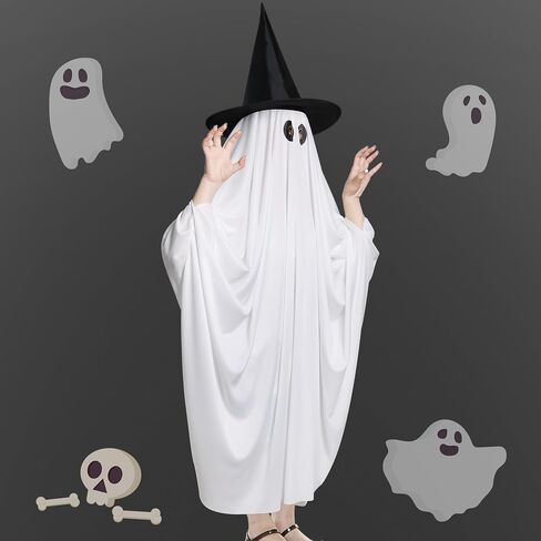 Halloween Ghost Costume for Kids Adult- White Ghost Cloak Costume with Witch Hat- Ghost Fancy Dress Cosplay in Saudi Arabia