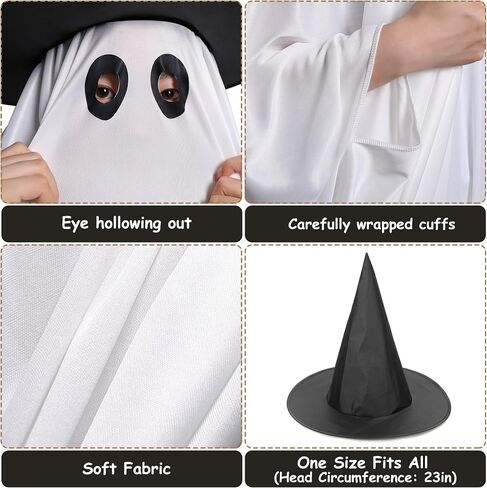 Halloween Ghost Costume for Kids Adult- White Ghost Cloak Costume with Witch Hat- Ghost Fancy Dress Cosplay in Saudi Arabia