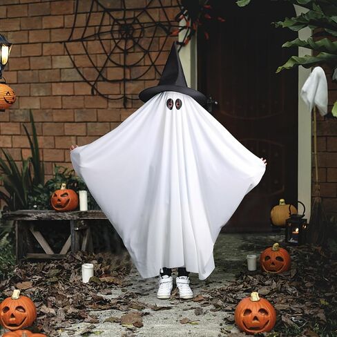Halloween Ghost Costume for Kids Adult- White Ghost Cloak Costume with Witch Hat- Ghost Fancy Dress Cosplay in Saudi Arabia