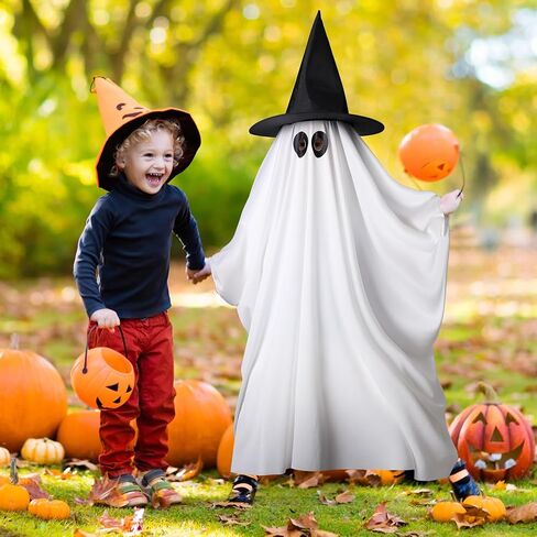 Halloween Ghost Costume for Kids Adult- White Ghost Cloak Costume with Witch Hat- Ghost Fancy Dress Cosplay in Saudi Arabia
