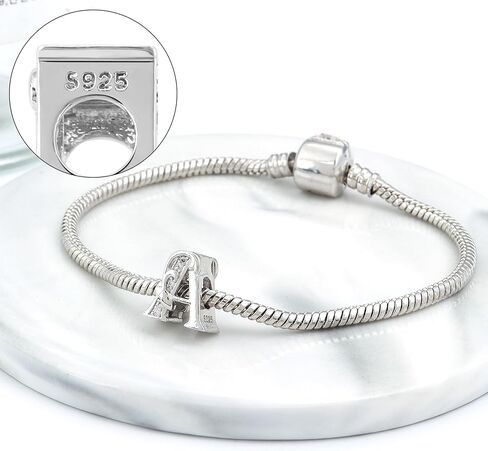 925 Sterling Silver Letter Charms for Pandora Bracelets Letter A Charm Alphabet Initial Beads Jewelry Gift for Women Girls in Kuwait