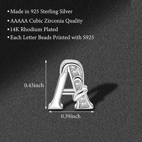 925 Sterling Silver Letter Charms for Pandora Bracelets Letter A Charm Alphabet Initial Beads Jewelry Gift for Women Girls in Kuwait